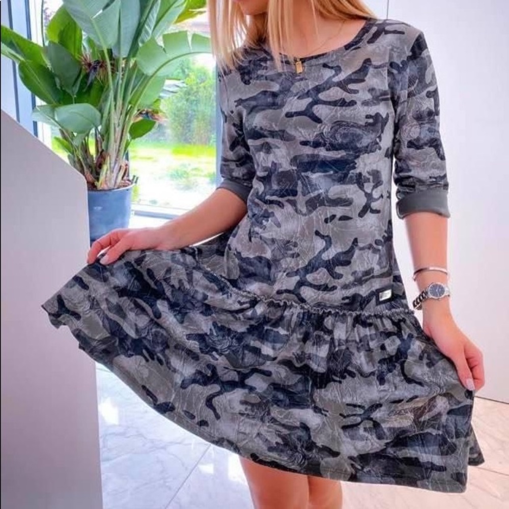 Asymmetrical camo print dress